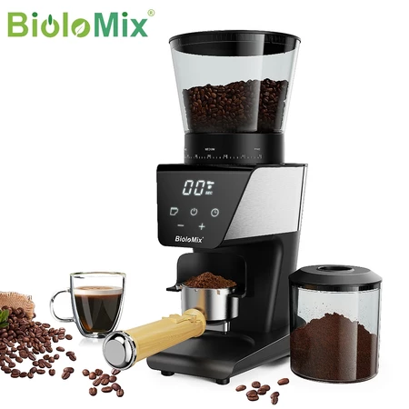 Máy xay hạt cà phê điện Biolomix có gờ hình nón, nhỏ giọt, đổ nước, pha lạnh, được trang bị 30 cài đặt chính xác cho espresso