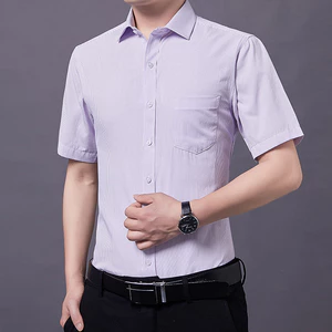 Áo sơ mi nam công sở tay ngắn cotton trắng kẻ sọc, phong cách Hàn Quốc, phù hợp văn phòng và hàng ngày