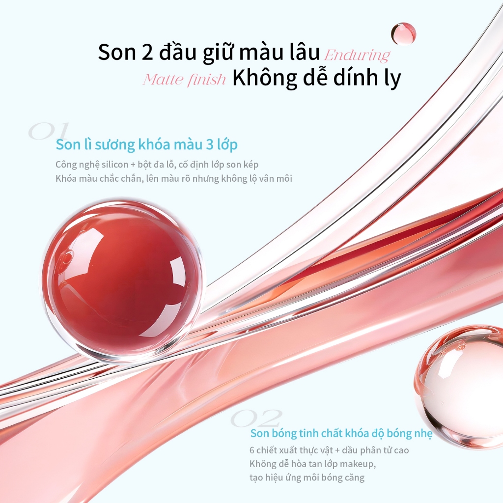 Son Mooekiss 2 Đầu Lì & Bóng 1.5g+1.5g, Dưỡng Ẩm, Lâu Trôi, Không Dính Cốc, Môi Mềm Mịn
