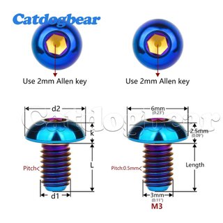 Catdogbear Titanium M3 Bolt Ổ cắm lục giác nửa đầu tròn (Allen) Vít cho xe đạp