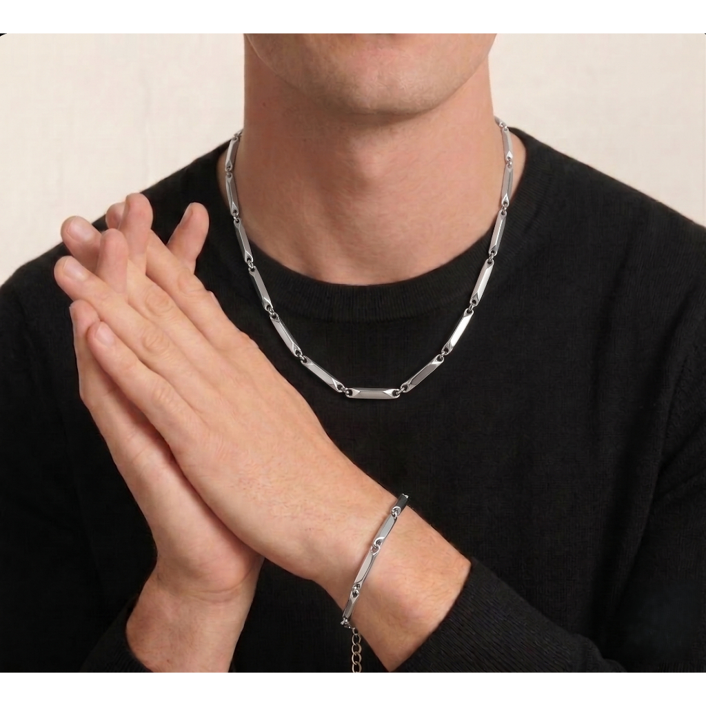 Sơn Tùng M-TP Style - 2026 Vòng tay Titan SAZ thời trang Unisex mới dành cho nam và nữ Vòng tay nghiêng cá tính cơ bản - Vòng tay dây chuyền được đánh bóng-gunzai