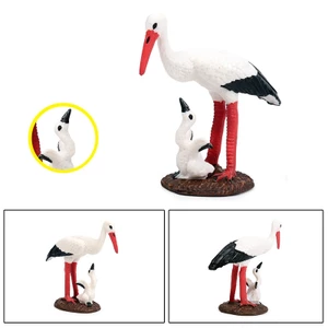 Trẻ em mô phỏng mô hình động vật hoang dã chim cò trắng mẹ và con trai cần cẩu màu đỏ mô hình cần cẩu đồ chơi trang trí