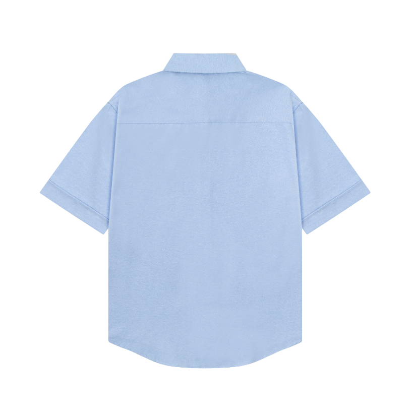 Túi đeo ngực thời trang hợp thời trang Nhãn nhỏ thêu Cotton giản dị màu trơn Áo sơ mi Oxford tay ngắn dáng rộng thả