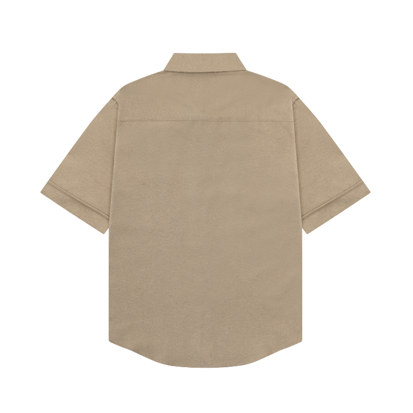 Túi đeo ngực thời trang hợp thời trang Nhãn nhỏ thêu Cotton giản dị màu trơn Áo sơ mi Oxford tay ngắn dáng rộng thả