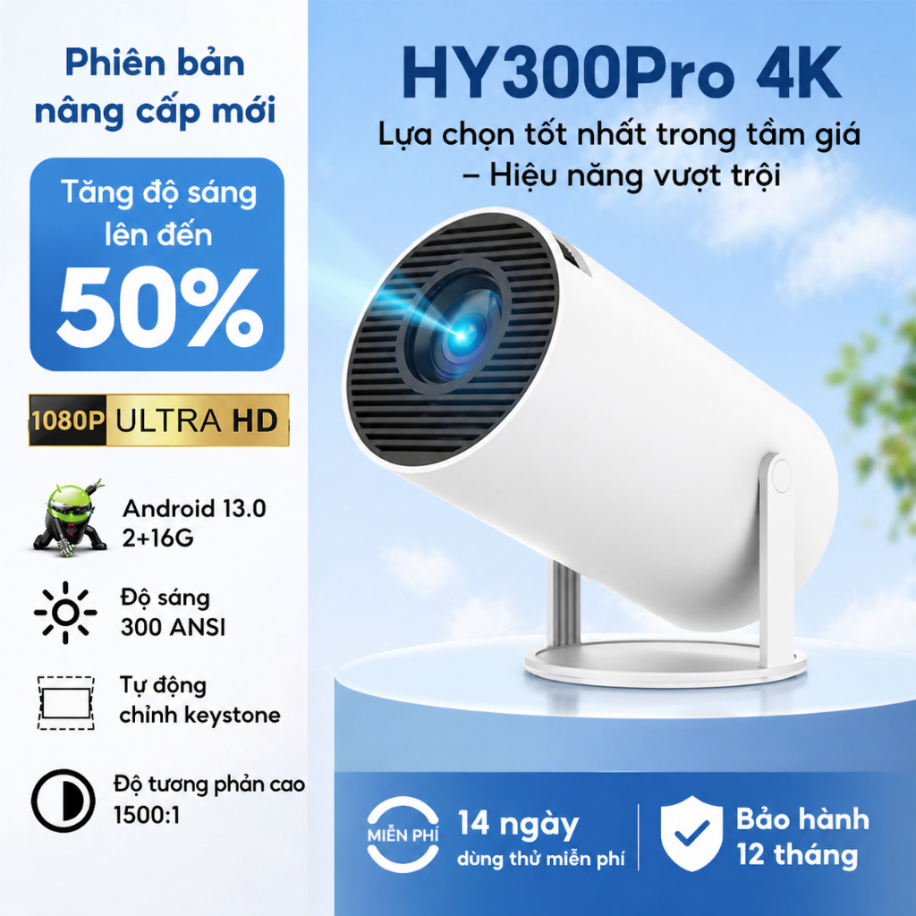 Lonaisci Máy chiếu HY300 pro 2+16G Android 13.0 4K máy chiếu di động máy chiếu mini kết nối với điện thoại di động mini đồng hồ phim android hy300 android YouTube Gool