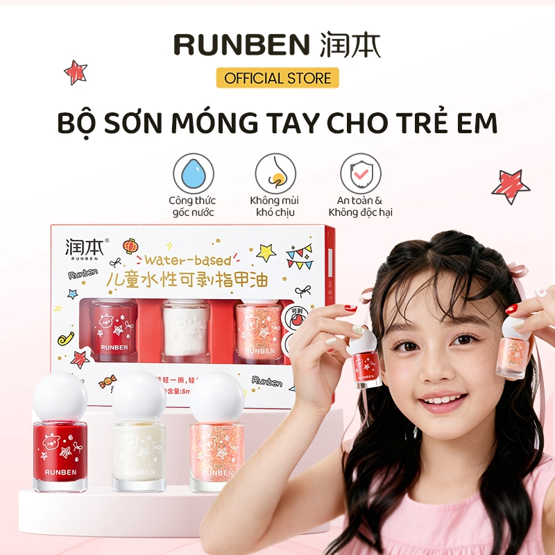 Sơn Móng Tay Trẻ Em Khô Nhanh Dễ Xé RUNBEN An Toàn Và Không Độc Hại Món Quà Sinh Nhật Hoàn Hảo Cho Trẻ Em