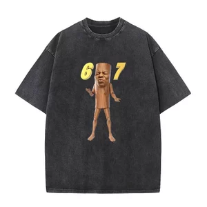 Ngộ nghĩnh Triple T 67 Meme Tung Tung Tung Tung Tốc Độ Mặt Brainrot Áo nam Nữ 100% Cotton Áo Rửa Vintage Tay Ngắn