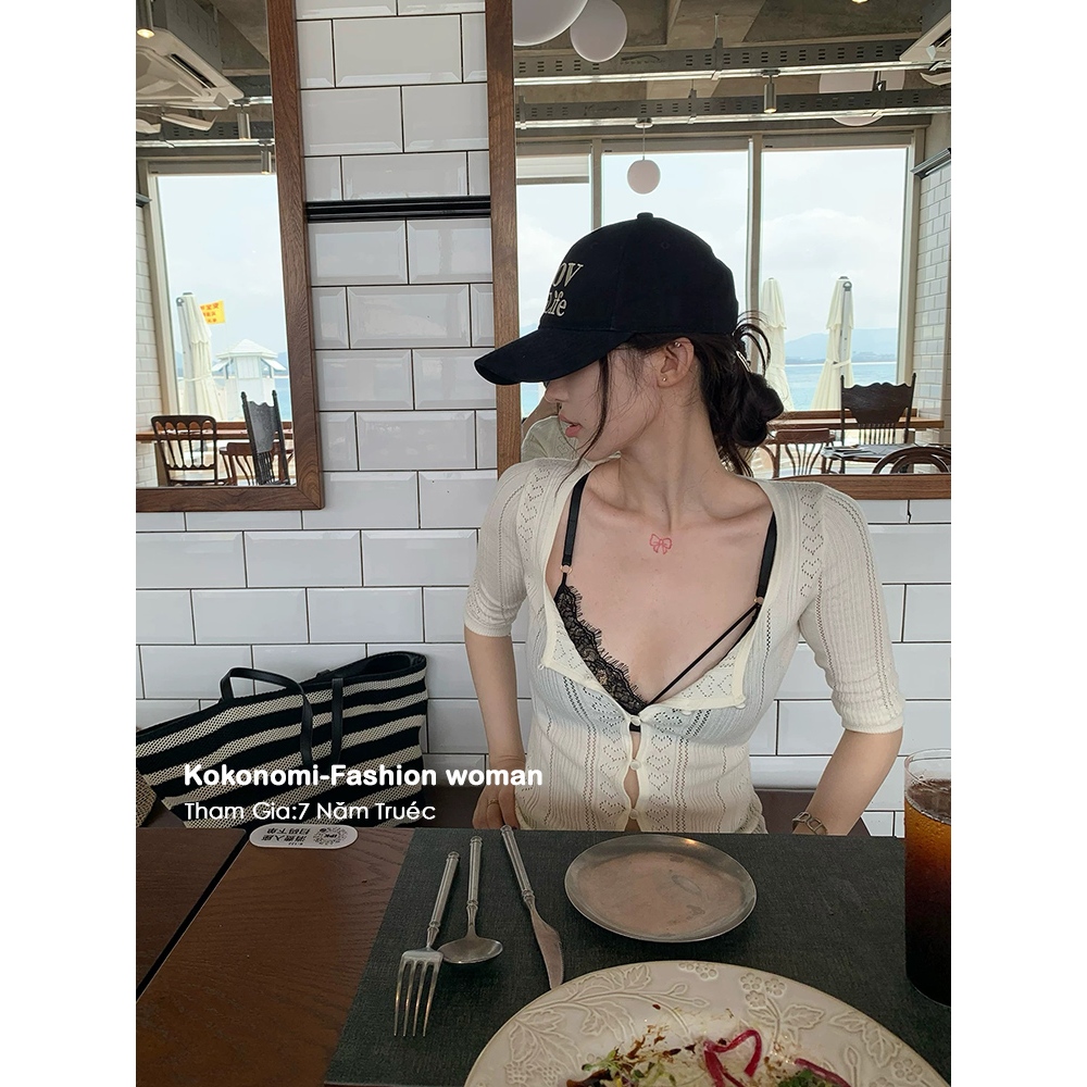 KOKONOMI Áo Thun Cardigan Dệt Kim Phong Cách Pure Desire cho Nữ Mùa Hè
