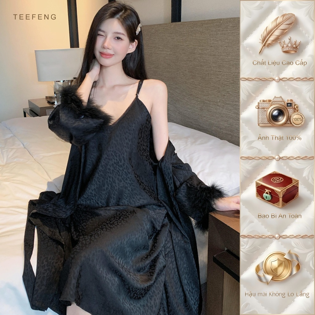 TEEFENG Váy Ngủ Nữ Lụa Dệt Hoa Báo Cao Cấp Phong Cách Sang Trọng Mỏng Mùa Hè Hai Dây Mặc Nhà