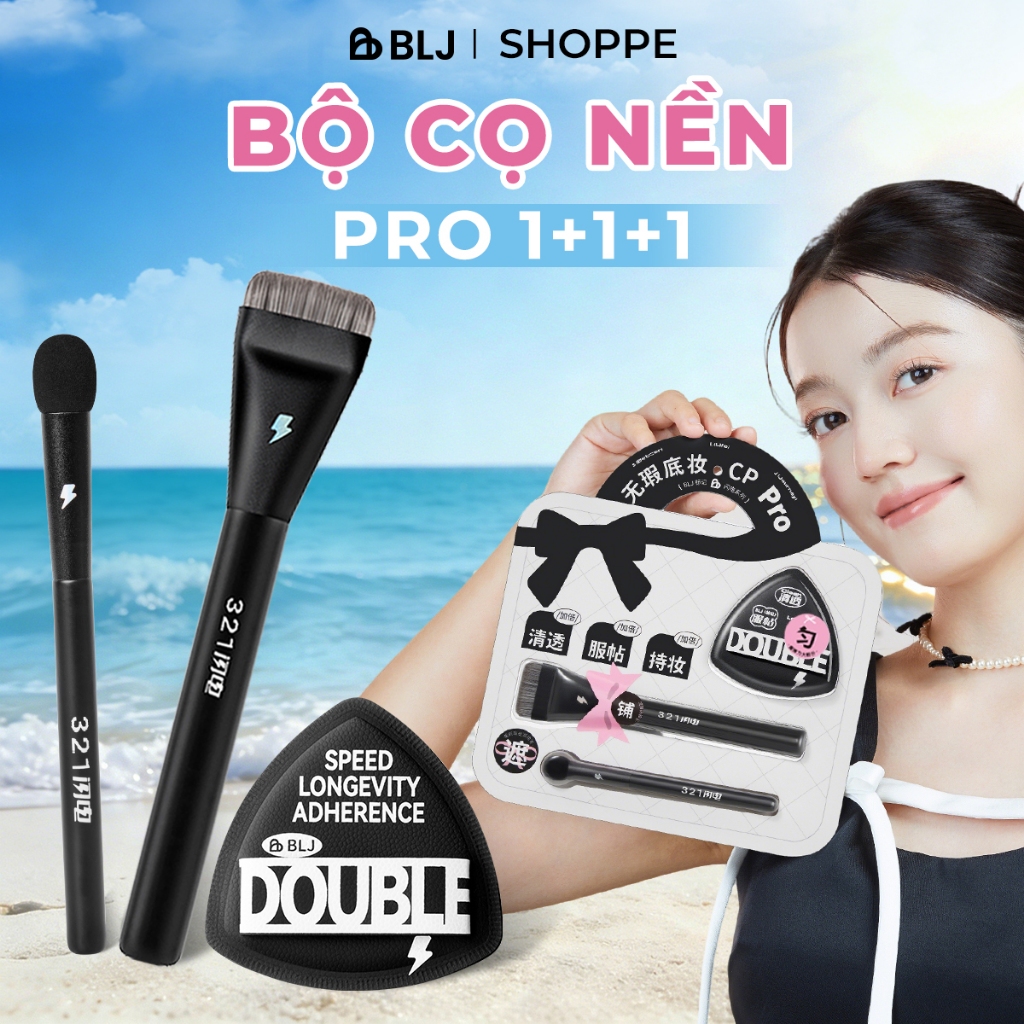 Bộ cọ trang điểm 3 set BLJ cọ nền phẳng & mút tán kem nền &cọ che khuyết điểm trang điểm bộ hoàn hảo