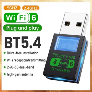 WiFi 6 AX900 Bluetooth 5.4 Bộ chuyển đổi USB Băng tần kép 2.4G & 5GHz Thẻ mạng không dây Wlan Bộ thu Trình điều khiển Dongle miễn phí cho Win10 / 11