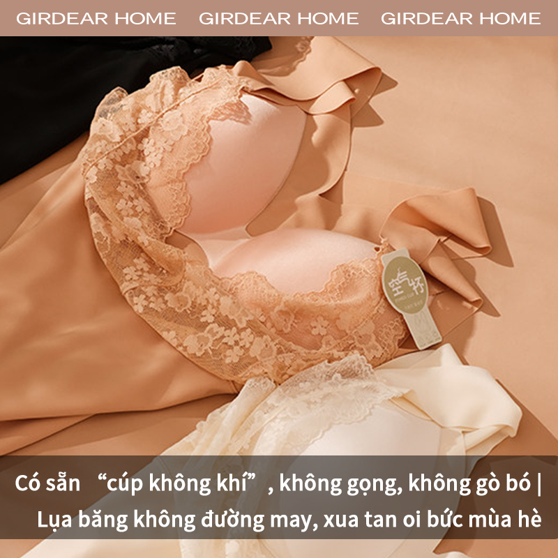 Girdear Home Áo Hai Dây Lụa Mát Nữ Ren Pháp Cổ V Thanh Lịch Có Mút Ngực Latex Sẵn Áo Lót Trong Mùa Hè,7611EB03