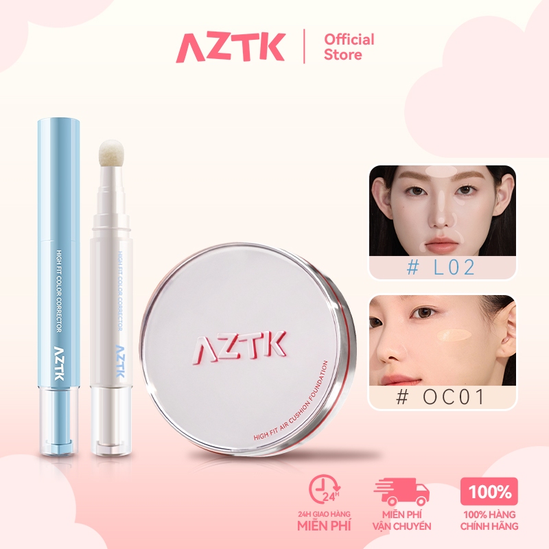 AZTK Combo Cushion Và Kem Che Khuyết Điểm Tự Nhiên Che Phủ Tốt Lâu Trôi