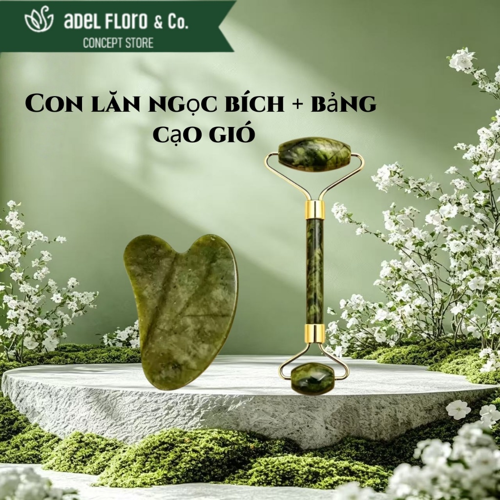 【Adel Floro &Co.】Bộ Lăn Đá Quý & Gua Sha - Massage mặt, Giảm bọng mắt, Thư giãn, Lưu thông
