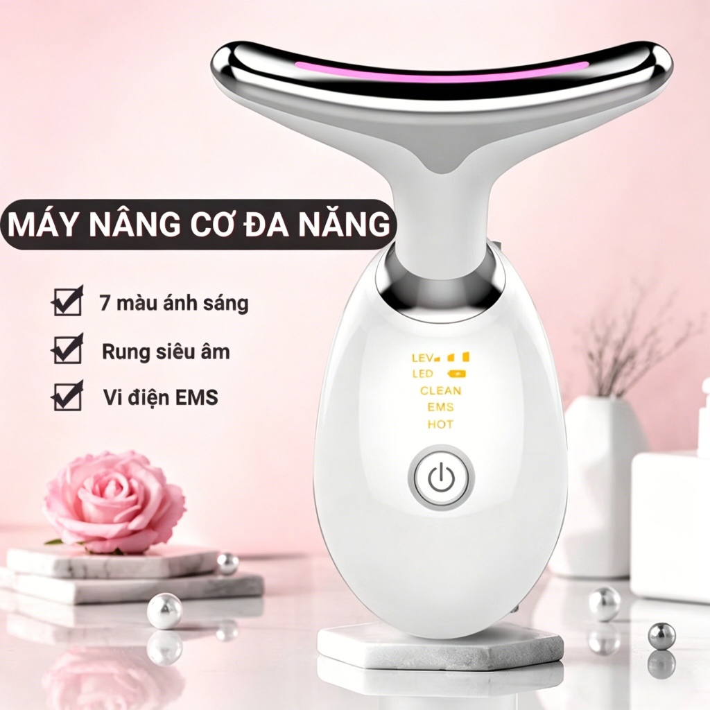 【Adel Floro &Co.】Thiết Bị Massage Cổ -Rung âm, Nóng & Lạnh, Cổng USB, 7 Màu LED, Làm Đẹp Đa Tác Dụng