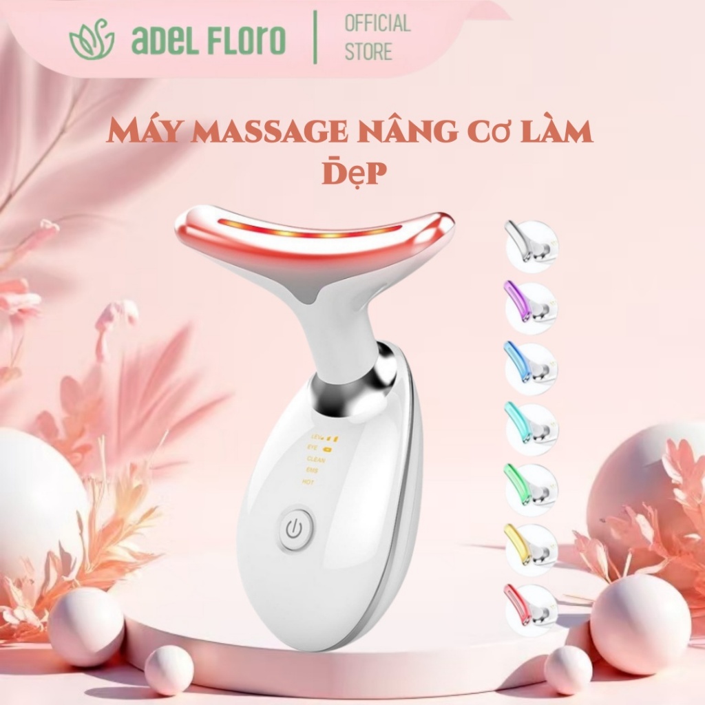【Adel Floro】Máy Massage Vùng Cổ - Rung siêu âm, Nóng Lạnh, Sạc USB, Đèn 7 Màu, Chăm Sóc Da Đa Năng