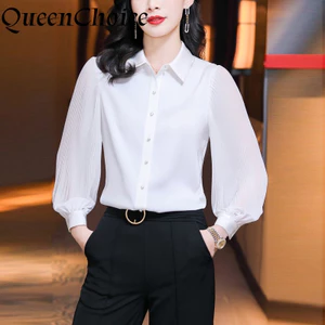 Áo sơ mi nữ dài tay màu đen trơn dành cho nữ Áo sơ mi voan công sở