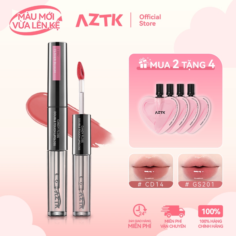 AZTK Son Kem 2 Đầu Lì Bóng 2 Trong 1 Mềm Môi Lâu Trôi Không Khô Môi 1.9g
