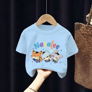 [Giao hàng trong ngày] Áo thun Cotton trắng nguyên chất thoáng khí in hình động vật bé trai 3-16 tuổi bé gái tay ngắn thông thường