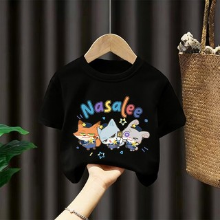 [Giao hàng trong ngày] Áo thun Cotton trắng nguyên chất thoáng khí in hình động vật bé trai 3-16 tuổi bé gái tay ngắn thông thường