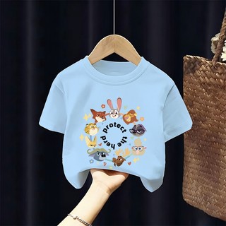 [Giao hàng trong ngày] Áo thun Cotton nguyên chất màu trắng cho trẻ em NASA Áo thun Cotton thoáng khí hoạt hình in hình thành phố động vật 3-16 tuổi bé trai bé gái tay ngắn thông thường