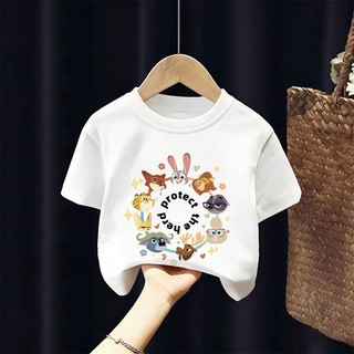 [Giao hàng trong ngày] Áo thun Cotton nguyên chất màu trắng cho trẻ em NASA Áo thun Cotton thoáng khí hoạt hình in hình thành phố động vật 3-16 tuổi bé trai bé gái tay ngắn thông thường
