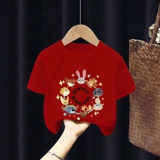 [Giao hàng trong ngày] Áo thun Cotton nguyên chất màu trắng cho trẻ em NASA Áo thun Cotton thoáng khí hoạt hình in hình thành phố động vật 3-16 tuổi bé trai bé gái tay ngắn thông thường