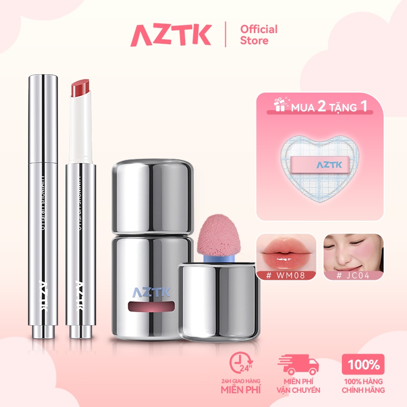 AZTK Combo Má Hồng Kem Và Má Hồng Bóng Gương Tự Nhiên Lâu Trôi Dễ Tán