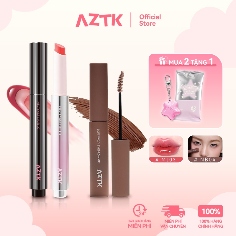 AZTK Combo Mascara Lông Mày Và Son Thỏi Bóng Gương Tự Nhiên Lâu Trôi