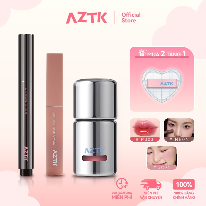 AZTK Combo Son Thỏi Bóng Gương Má Hồng Mascara Lông Mày Tự Nhiên Lâu Trôi