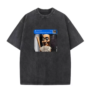 Có Chuyển Động Tại Cửa Trước Của Bạn Tung Tung Tung Saur Meme Áo nam Nữ 100% Cotton Rửa Vintage Áo Sơ Mi Tay Ngắn