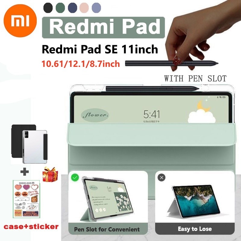 Bao Da Máy Tính Bảng Trong Suốt Hít Nam Châm Có Ngăn Đựng Bút Cho redmi pad SE 11inch redmi pad 2 pro 12.1 Lưng
