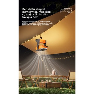 [Bảo Hành 1 Đổi 1 - 7 Ngày] Quạt Cắm Trại Ngoài Trời VINZEO - Tích Hợp Đèn LED, Điều Khiển Từ Xa, Pin Khủng Siêu Bền