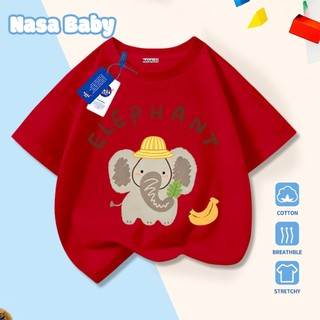 Áo thun cotton trẻ em NASA in hình con voi, thoáng mát, tay ngắn mùa hè dành cho bé trai và bé gái