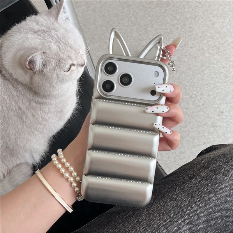 Ốp điện thoại TPU họa tiết bông tai ba chiều mạ bạc cho iPhone 17 Pro Max
