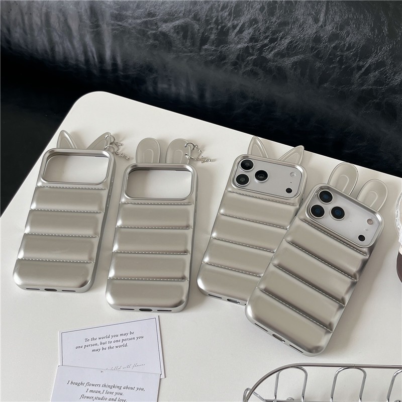 Ốp điện thoại TPU họa tiết bông tai ba chiều mạ bạc cho iPhone 17 Pro Max
