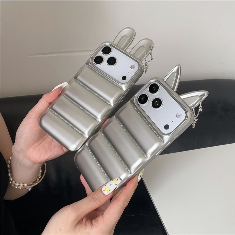 Ốp điện thoại TPU họa tiết bông tai ba chiều mạ bạc cho iPhone 17 Pro Max