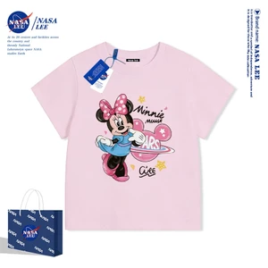 Áo thun cổ tròn màu hồng Disney Minnie x NASA bản hợp tác giới hạn cho bé gái