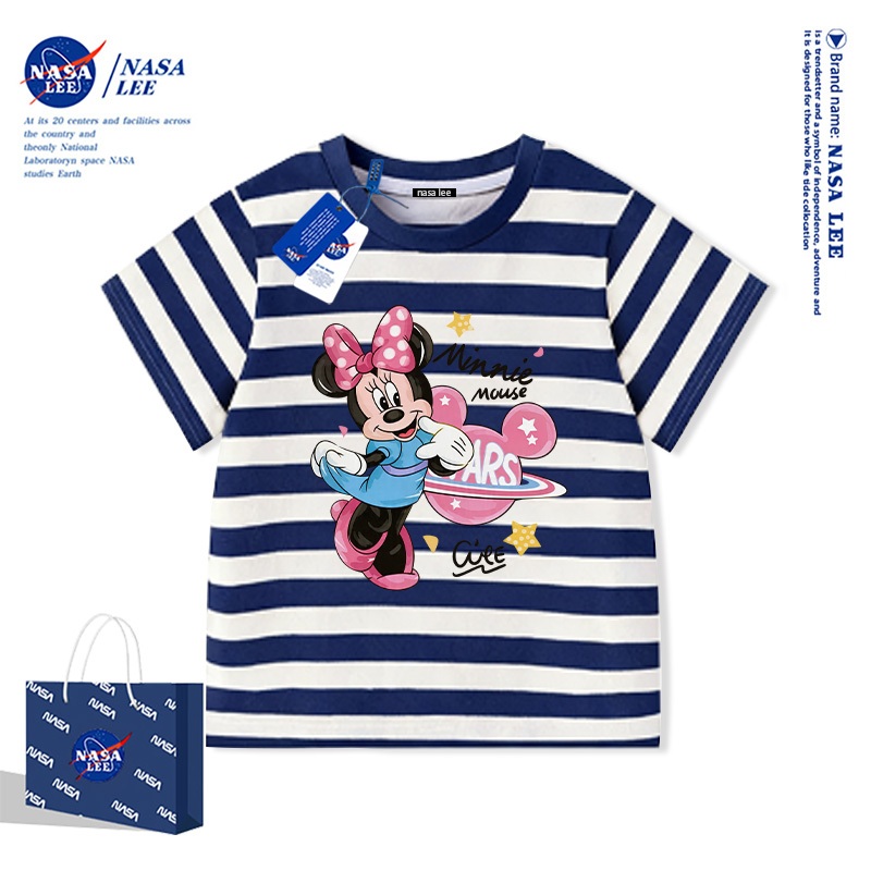 Áo thun cổ tròn màu hồng Disney Minnie x NASA bản hợp tác giới hạn cho bé gái