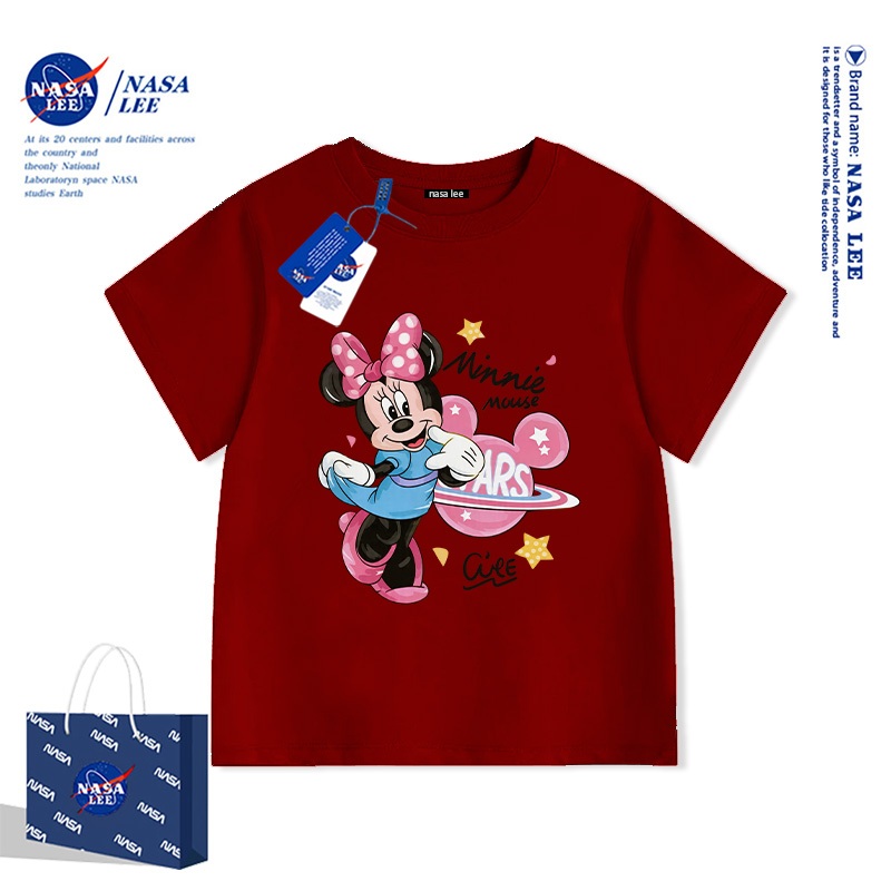 Áo thun cổ tròn màu hồng Disney Minnie x NASA bản hợp tác giới hạn cho bé gái