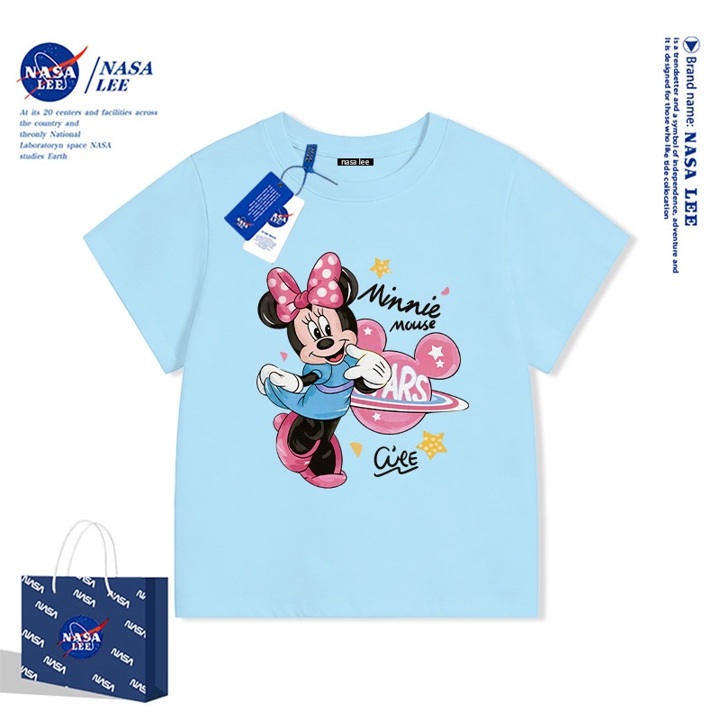 Áo thun cổ tròn màu hồng Disney Minnie x NASA bản hợp tác giới hạn cho bé gái