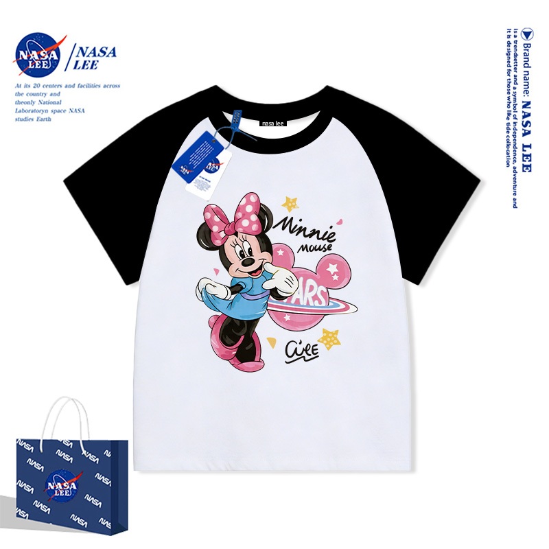 Áo thun cổ tròn màu hồng Disney Minnie x NASA bản hợp tác giới hạn cho bé gái