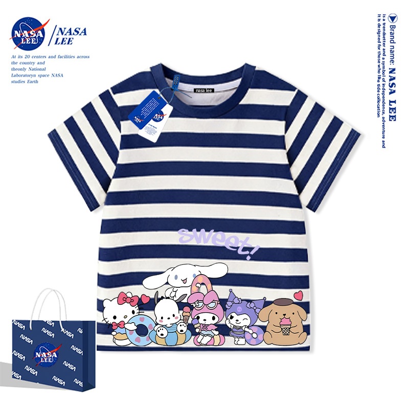 Áo thun Sanrio mới hè 2024 - Tuyển tập đầy đủ nhân vật màu xanh nhạt -Phong cách dễ thương