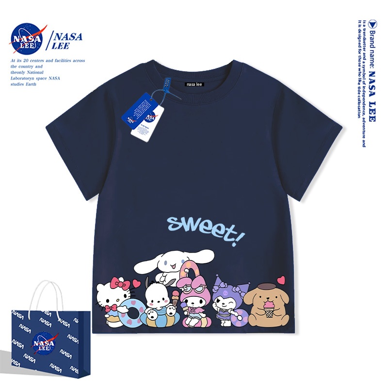 Áo thun Sanrio mới hè 2024 - Tuyển tập đầy đủ nhân vật màu xanh nhạt -Phong cách dễ thương