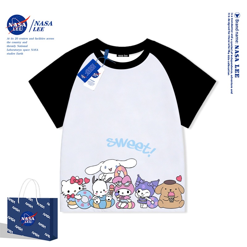 Áo thun Sanrio mới hè 2024 - Tuyển tập đầy đủ nhân vật màu xanh nhạt -Phong cách dễ thương