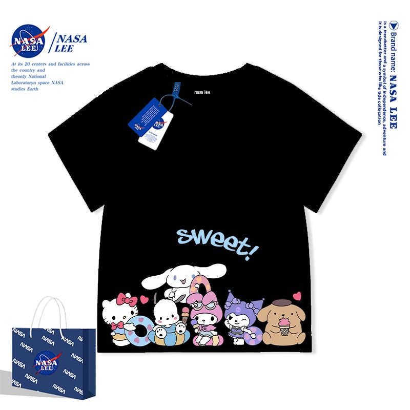 Áo thun Sanrio mới hè 2024 - Tuyển tập đầy đủ nhân vật màu xanh nhạt -Phong cách dễ thương
