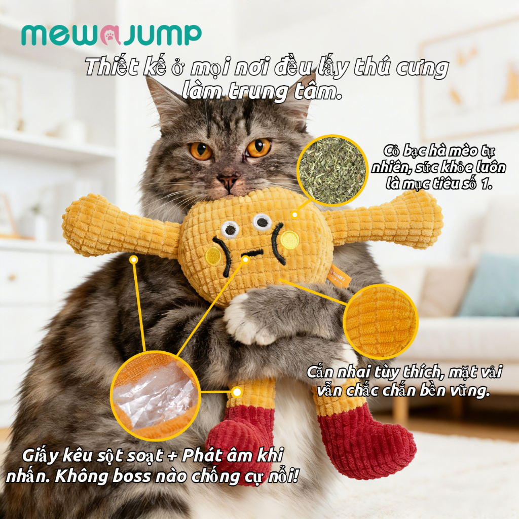 Đồ chơi mèo sang trọng MewaJump có cỏ & âm thanh & giấy nhăn mềm bền bỉ Làm sạch răng chống cắn