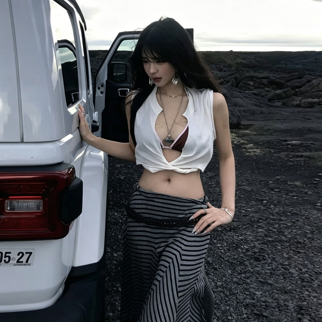 Cutenew Thời Trang Chia Crop Tops Coolness Off Tay Skinny Nữ Mùa Hè Niche Hot Chick Style