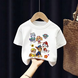 [Giao hàng trong ngày] Áo thun Cotton nguyên chất màu trắng cho trẻ em NASA Áo thun Cotton thoáng khí hoạt hình cho chó in hợp thời trang 3-16 tuổi bé trai bé gái tay ngắn thông thường