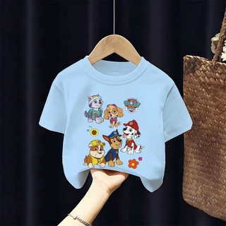 [Giao hàng trong ngày] Áo thun Cotton nguyên chất màu trắng cho trẻ em NASA Áo thun Cotton thoáng khí hoạt hình cho chó in hợp thời trang 3-16 tuổi bé trai bé gái tay ngắn thông thường